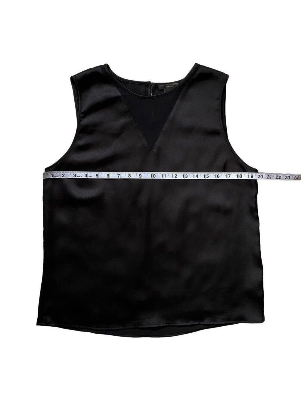 Christian Siriano Sheer V Neck Women's Large Black Sleeveless Blouse Top - Picture 7 of 10